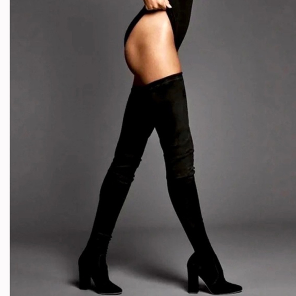 NIB Tamara Mellon Helmut Over The Knee Stretch Suede Boots Thigh Black 39.5